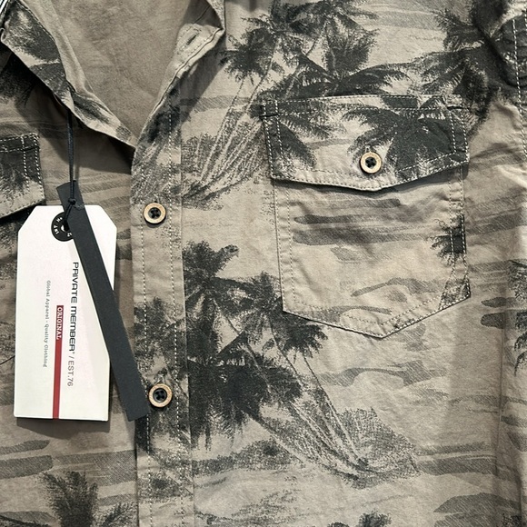 New private member short sleeve button-down shirt island palm tree print large - Picture 3 of 5
